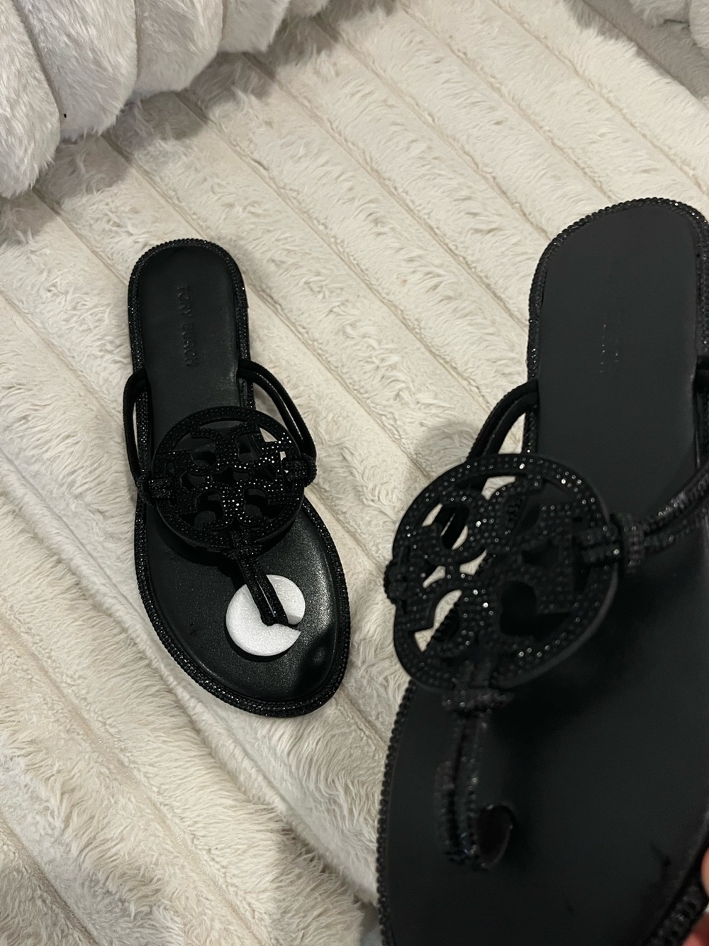Tory Burch Black Embellished Logo Thong Sandals